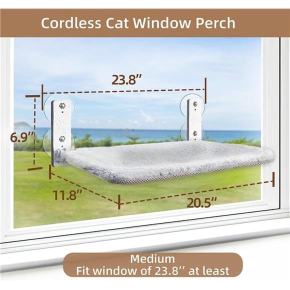 Cordless Cat Window Perch Cat Hammock,Large Cats Window CatBeds with 4SuctionCup - Picture 3 of 6